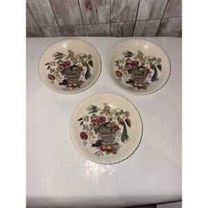 Set Of 3 Johnson Bros England Bird of Paradise Pattern Saucer Plates Floral Bird